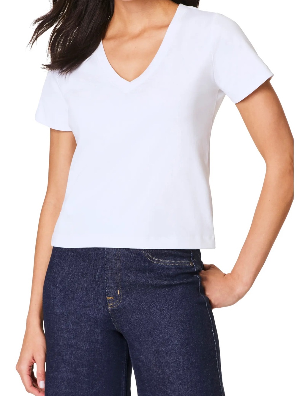Spanx Cool Cotton V-Neck T-Shirt White size medium short sleeves staple classic